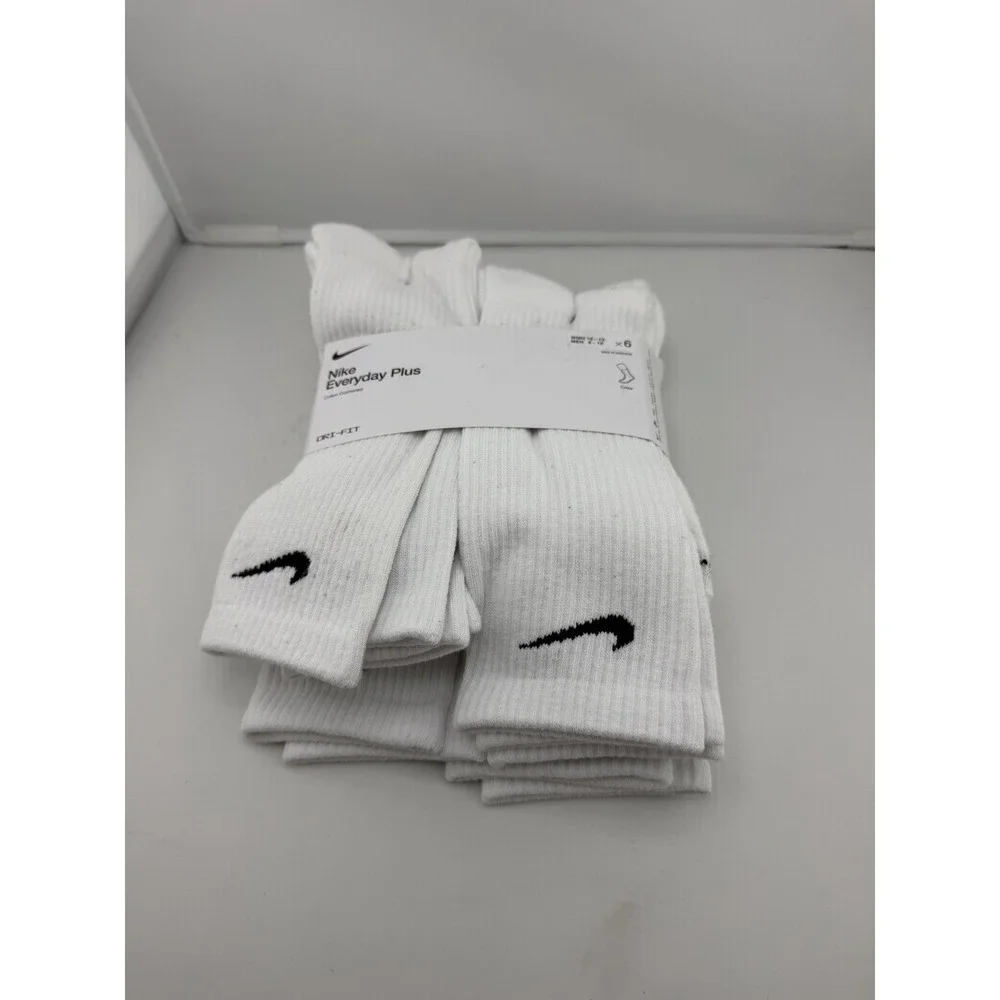 Nike Everyday Plus Cushioned Training Crew Socks 6 Pairs White Size L -AUTHENTIC